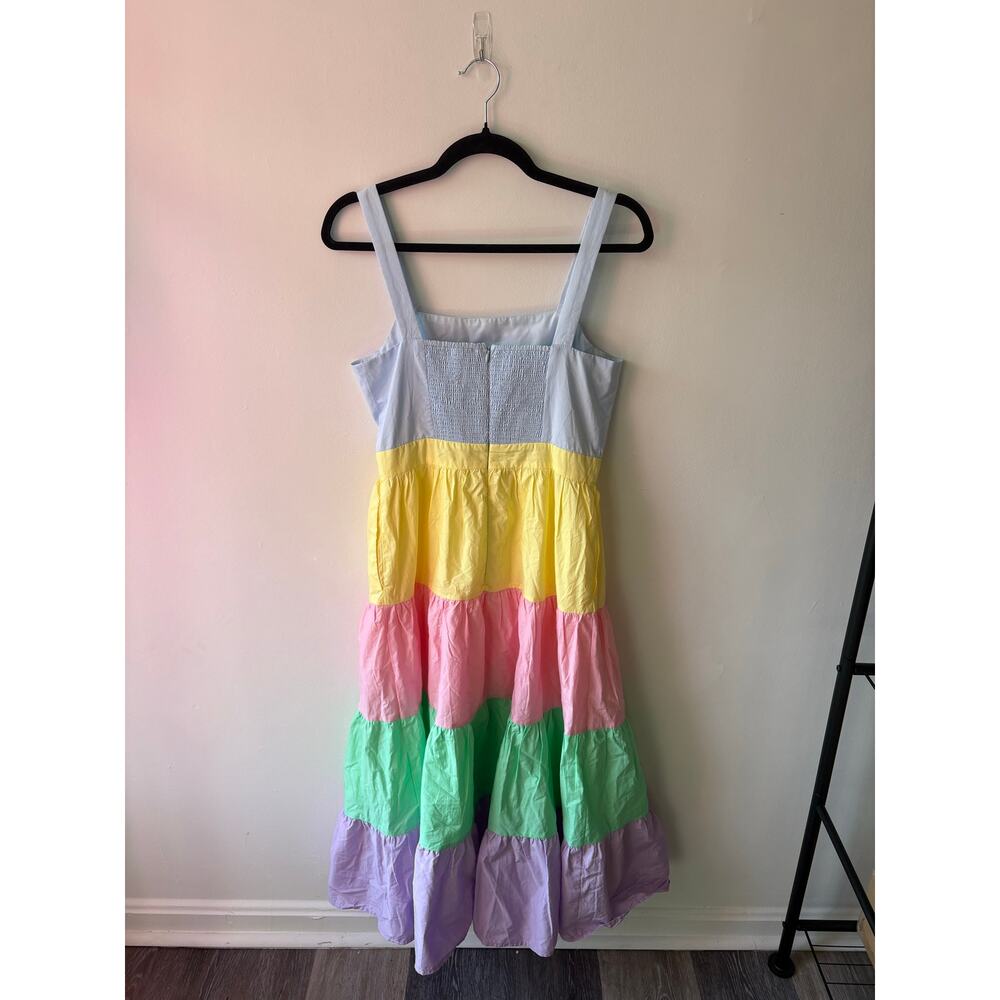 English Factory Pastel Colorblock Tiered Midi Dress Size S Spring Cottagecore - Picture 3 of 4